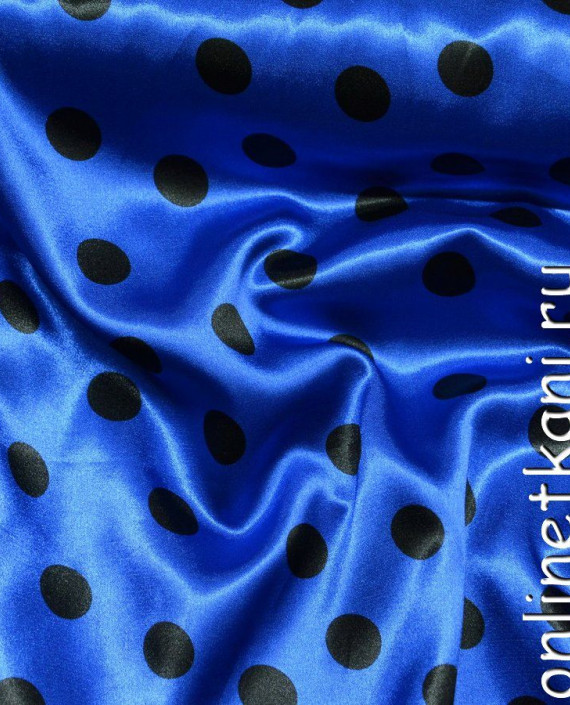 Ткань Атлас Принт 077 цвет синий в горошек картинка