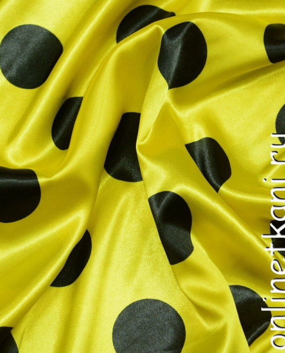 Ткань Атлас Принт 078 цвет желтый в горошек картинка