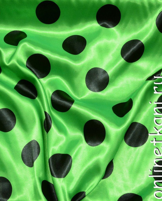 Ткань Атлас Принт 079 цвет зеленый в горошек картинка