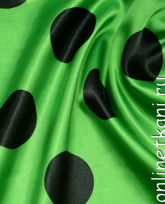 Ткань Атлас Принт 079 цвет зеленый в горошек картинка 2