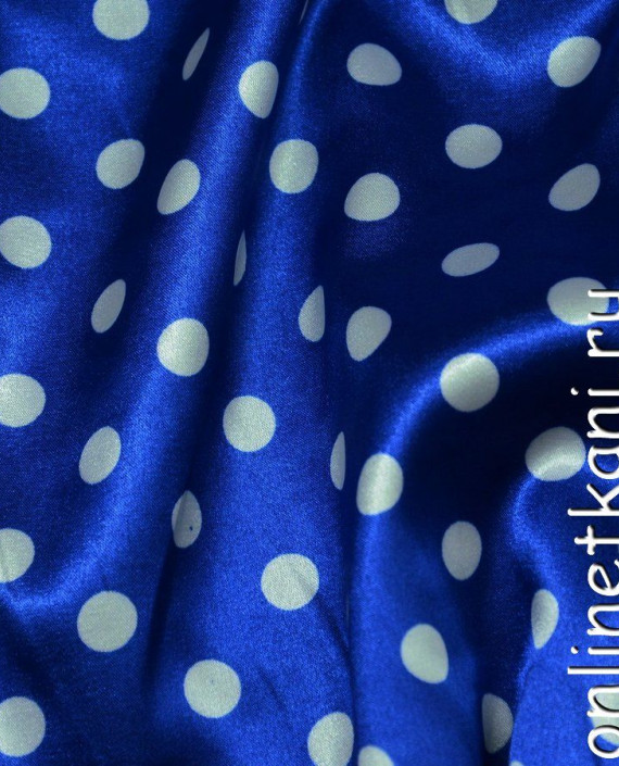 Ткань Атлас Принт 081 цвет синий в горошек картинка