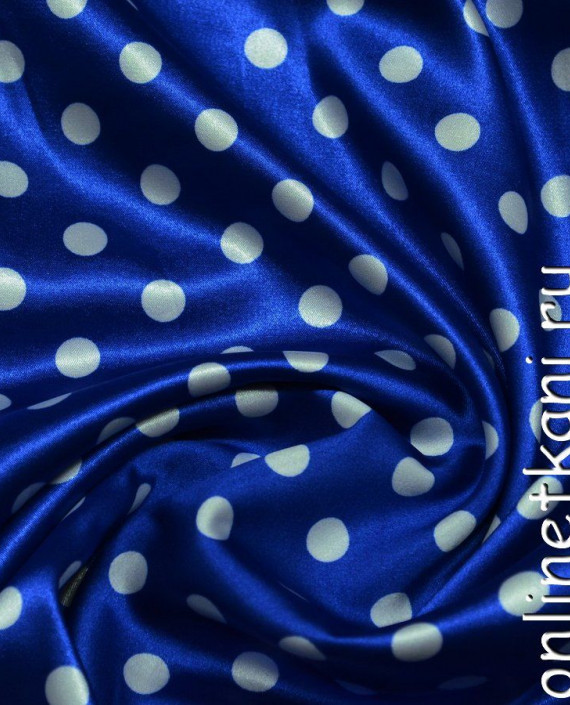 Ткань Атлас Принт 081 цвет синий в горошек картинка 1