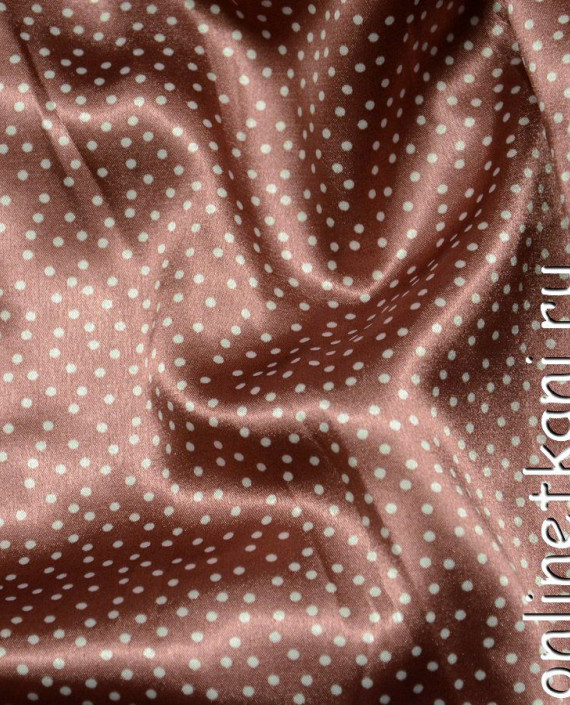Ткань Атлас Принт 089 цвет коричневый в горошек картинка