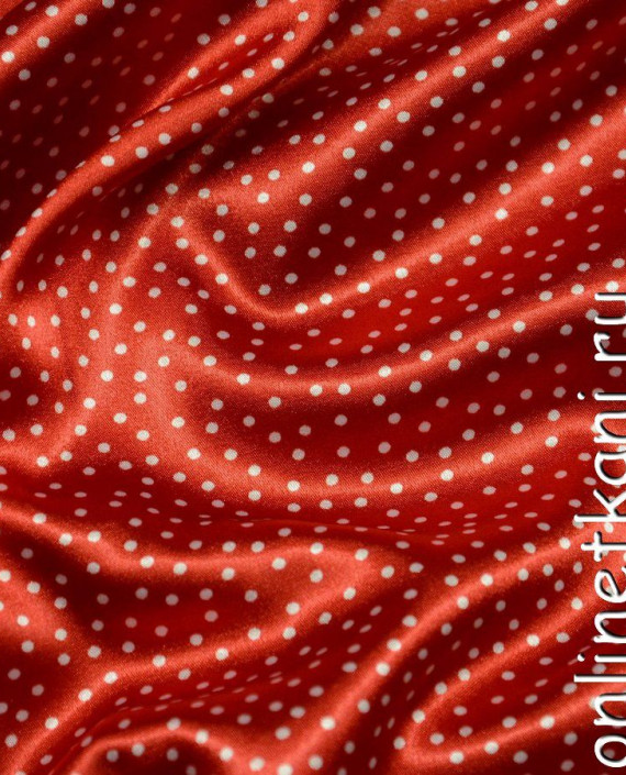 Ткань Атлас Принт 090 цвет красный в горошек картинка