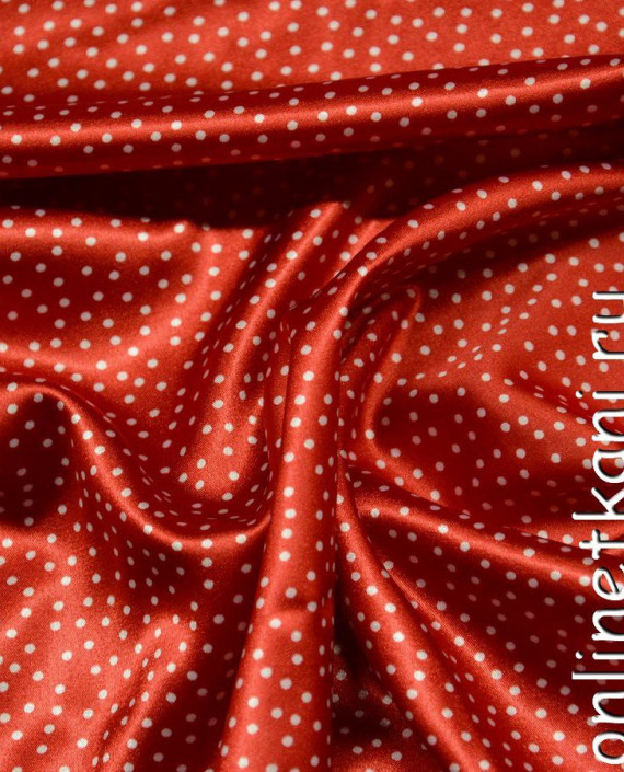 Ткань Атлас Принт 090 цвет красный в горошек картинка 2