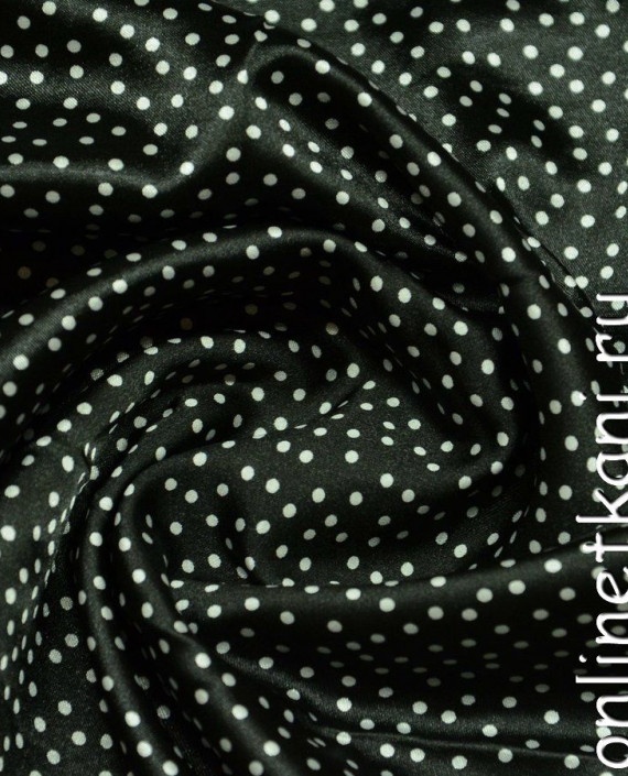 Ткань Атлас Принт 091 цвет черный в горошек картинка 1