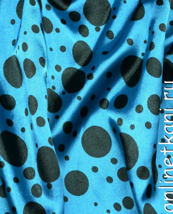 Ткань Атлас Принт 094 цвет голубой в горошек картинка