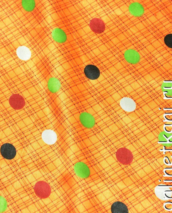 Ткань Атлас Принт 095 цвет оранжевый в горошек картинка