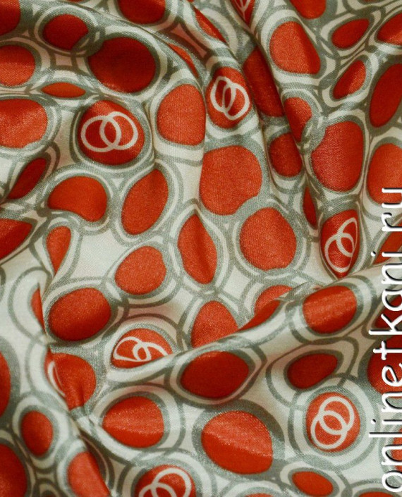Ткань Атлас Принт 097 цвет красный геометрический картинка