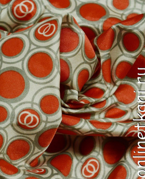 Ткань Атлас Принт 097 цвет красный геометрический картинка 1