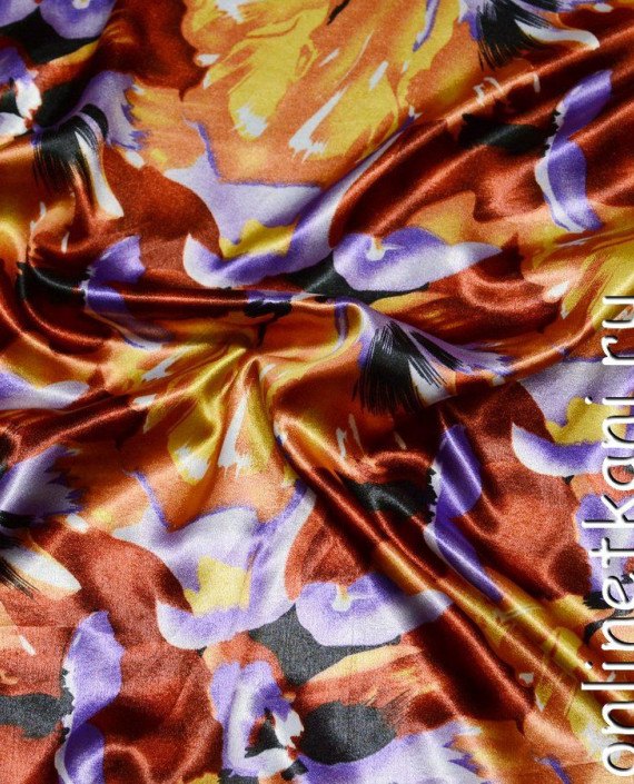 Последний отрез 3,8 м. Ткань Атлас Принт 1107 цвет разноцветный цветочный картинка