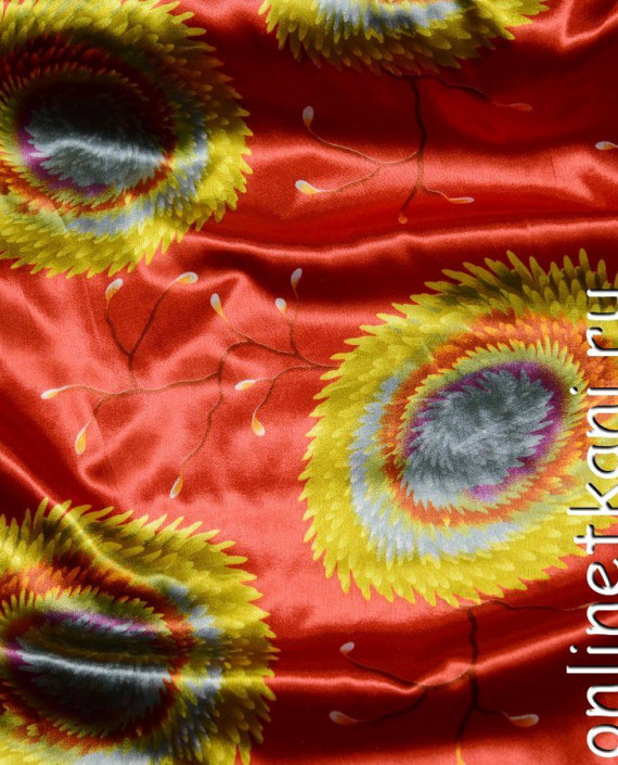 Ткань Атлас Принт 109 цвет красный абстрактный картинка