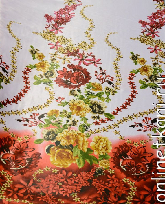 Ткань Атлас Принт 110 цвет разноцветный цветочный картинка 1