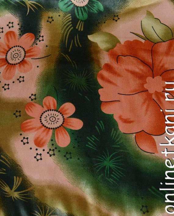 Ткань Атлас Принт 112 цвет зеленый цветочный картинка 2
