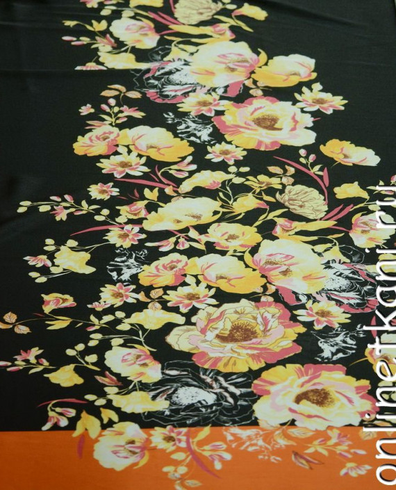Ткань Атлас Принт 113 цвет черный цветочный картинка 2
