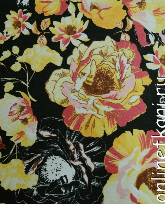 Ткань Атлас Принт 113 цвет черный цветочный картинка