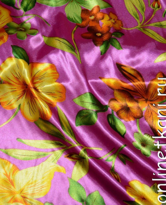 Ткань Атлас Принт 134 цвет сиреневый цветочный картинка
