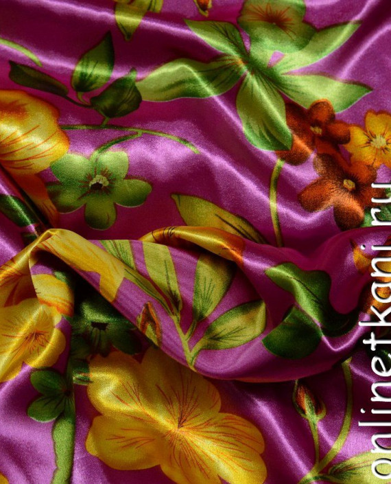 Ткань Атлас Принт 134 цвет сиреневый цветочный картинка 2