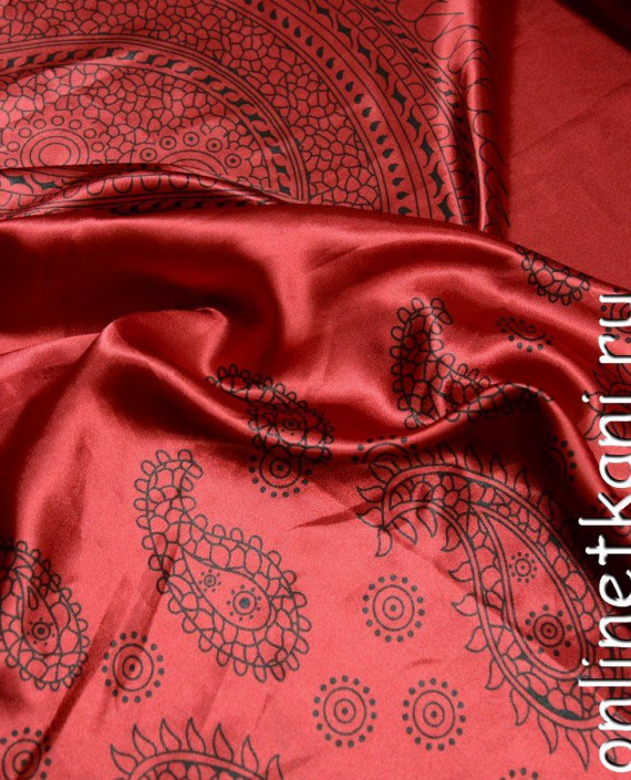 Ткань Атлас Принт 138 цвет красный абстрактный картинка