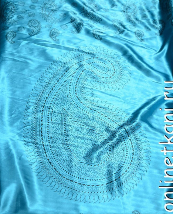 Ткань Атлас Принт 140 цвет голубой абстрактный картинка 1