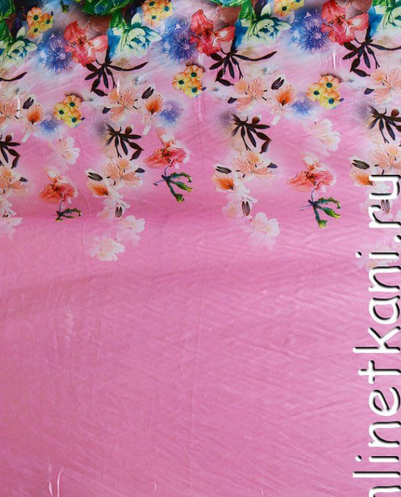Ткань Атлас Принт 149 цвет розовый цветочный картинка