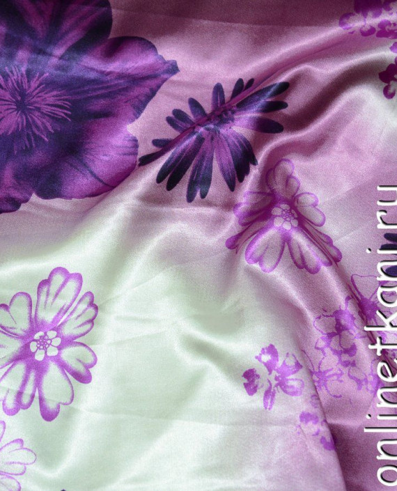 Ткань Атлас Принт 156 цвет фиолетовый цветочный картинка