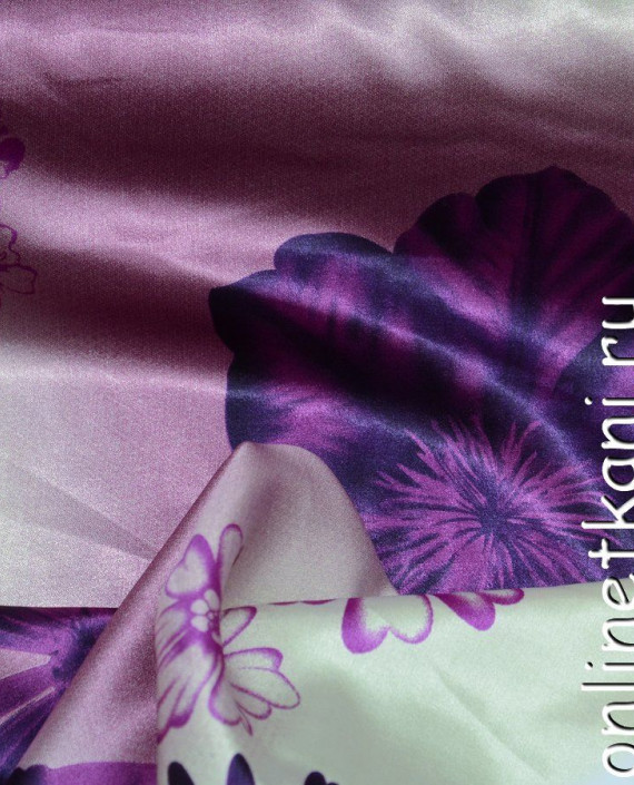 Ткань Атлас Принт 156 цвет фиолетовый цветочный картинка 1