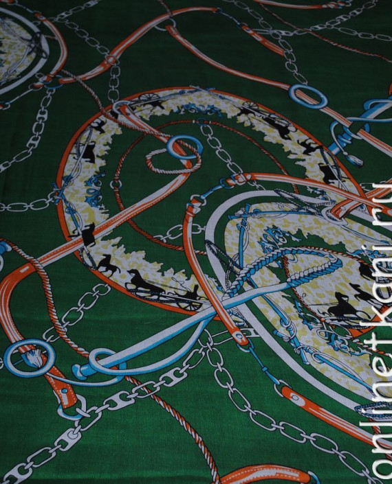 Ткань Шелк Шифон "Нефритовые мотивы" 0105 цвет зеленый абстрактный картинка 3