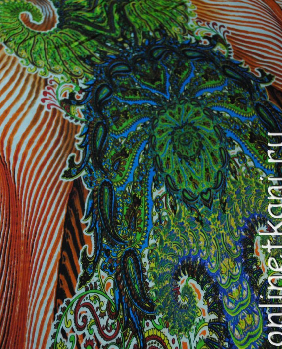 Ткань Шелк Шифон "Египетские мотивы" 0106 цвет зеленый абстрактный картинка