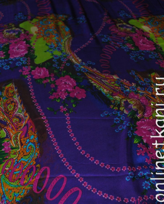 Ткань Шелк Шифон "Сады Семирамиды" 0125 цвет синий цветочный картинка 4