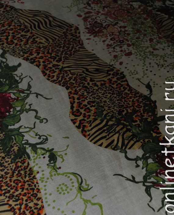 Ткань Шелк Шифон "Тигр в цветах" 0126 цвет разноцветный леопардовый картинка