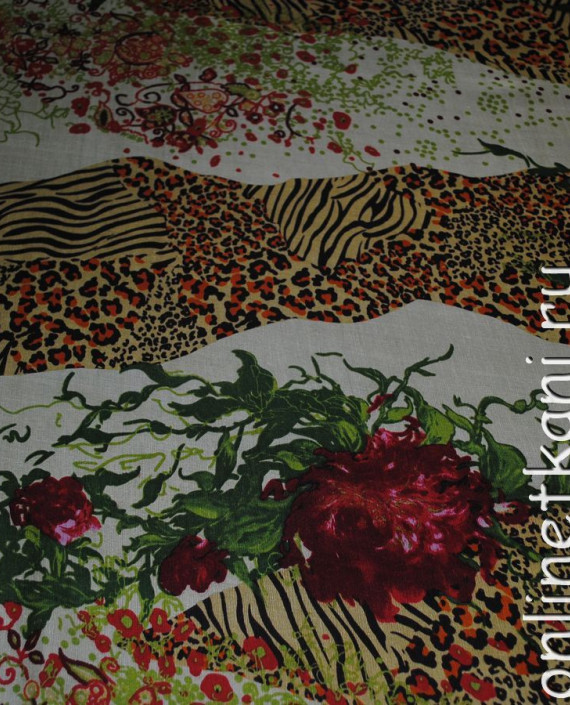 Ткань Шелк Шифон "Тигр в цветах" 0126 цвет разноцветный леопардовый картинка 1