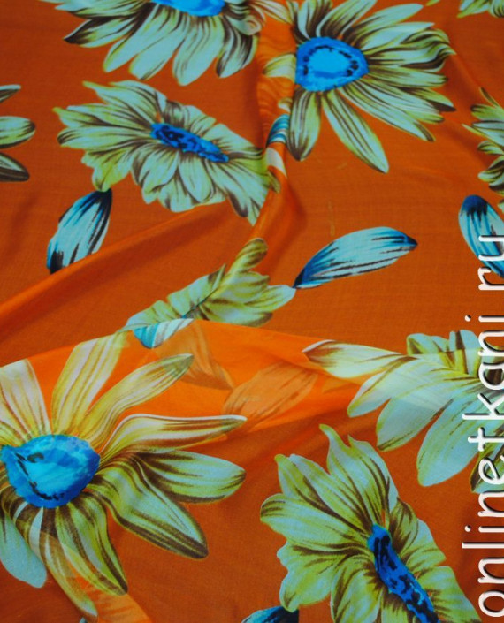 Ткань Шелк Шифон "Цветы - 2" 0074 цвет оранжевый цветочный картинка