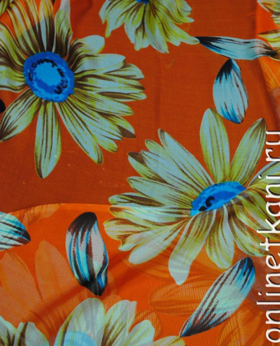 Ткань Шелк Шифон "Цветы - 2" 0074 цвет оранжевый цветочный картинка 1
