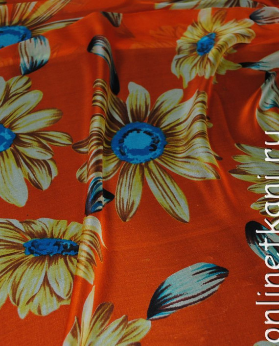 Ткань Шелк Шифон "Цветы - 2" 0074 цвет оранжевый цветочный картинка 2
