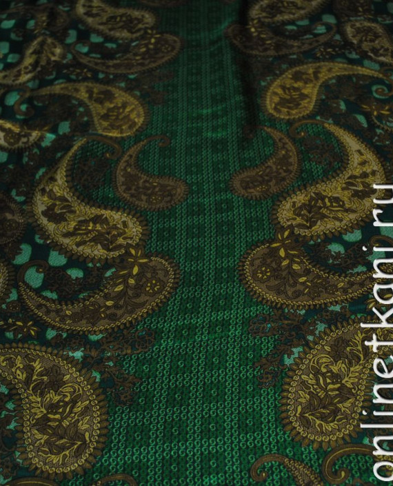Ткань Шелк Шифон "Золотые огурцы" 0128 цвет зеленый абстрактный картинка