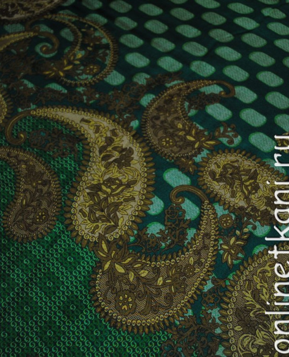 Ткань Шелк Шифон "Золотые огурцы" 0128 цвет зеленый абстрактный картинка 1