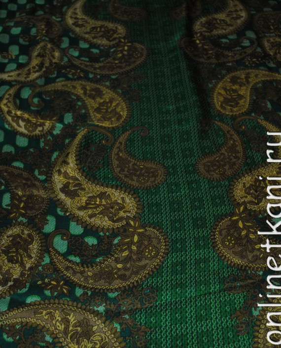 Ткань Шелк Шифон "Золотые огурцы" 0128 цвет зеленый абстрактный картинка 2