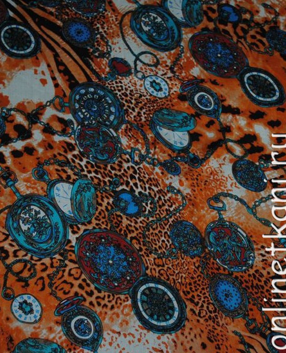 Ткань Шелк Шифон "Часы-1" 0006 цвет оранжевый абстрактный картинка