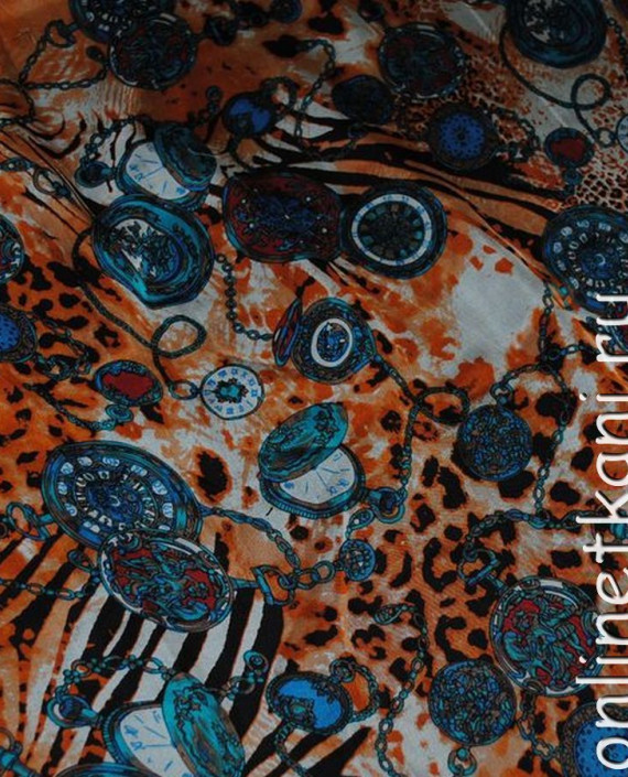 Ткань Шелк Шифон "Часы-1" 0006 цвет оранжевый абстрактный картинка 1
