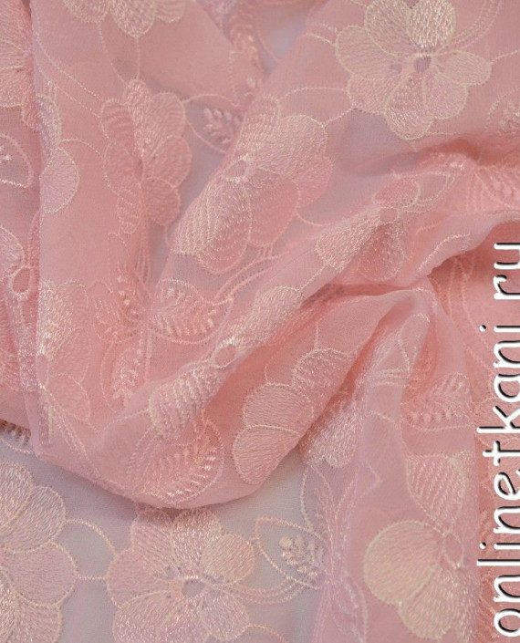 Ткань Шелк Шитье 0191 цвет розовый цветочный картинка 1