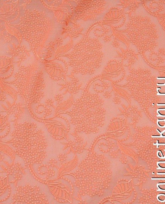 Ткань Шелк Шитье 0194 цвет оранжевый цветочный картинка