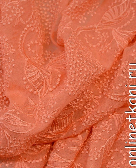 Ткань Шелк Шитье 0194 цвет оранжевый цветочный картинка 2
