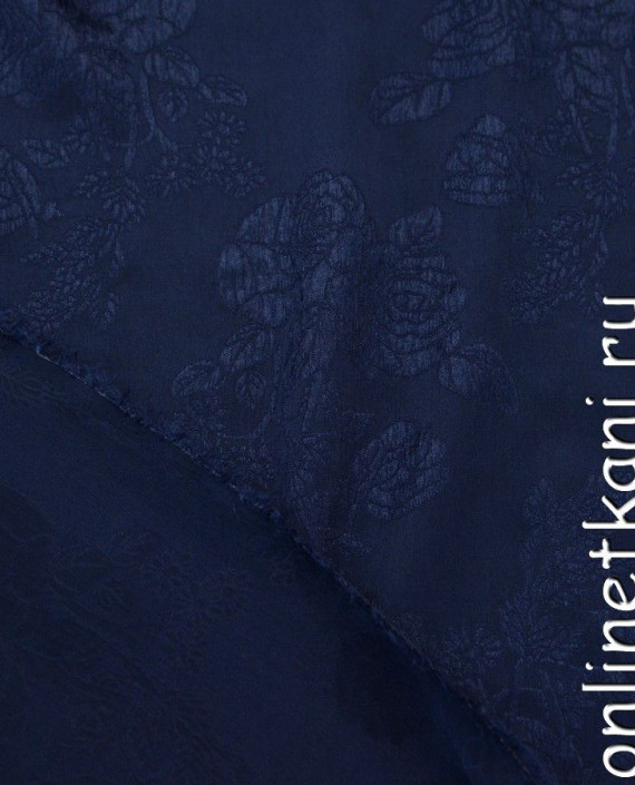 Ткань Шелк Жаккард 0205 цвет синий цветочный картинка 1