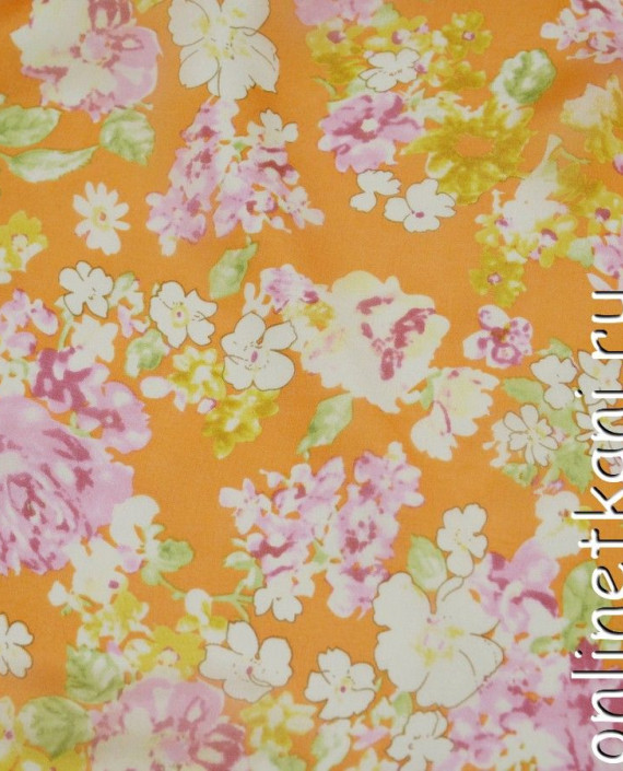 Ткань Шелк Шифон Набивной "Синин" 0241 цвет оранжевый цветочный картинка