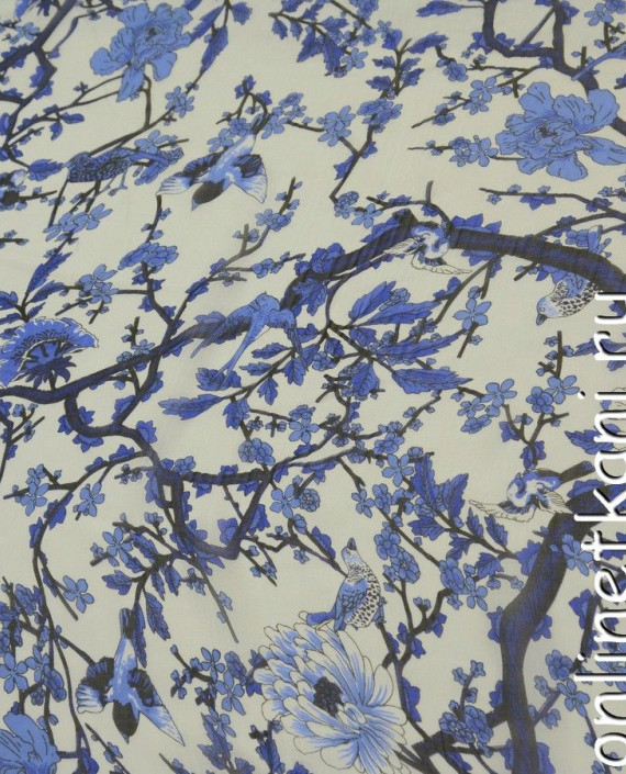 Ткань Шелк Шифон Набивной "Синай" 0243 цвет белый цветочный картинка 3