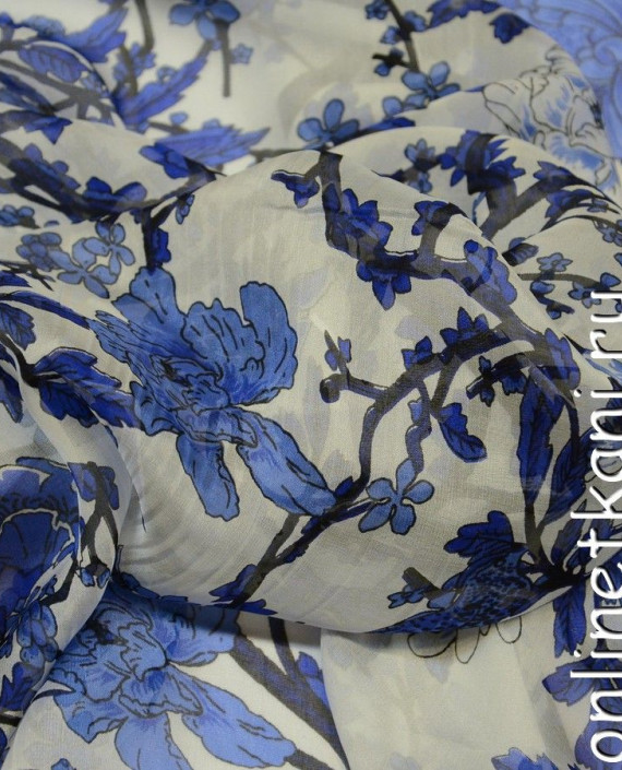 Ткань Шелк Шифон Набивной "Синай" 0243 цвет белый цветочный картинка 1