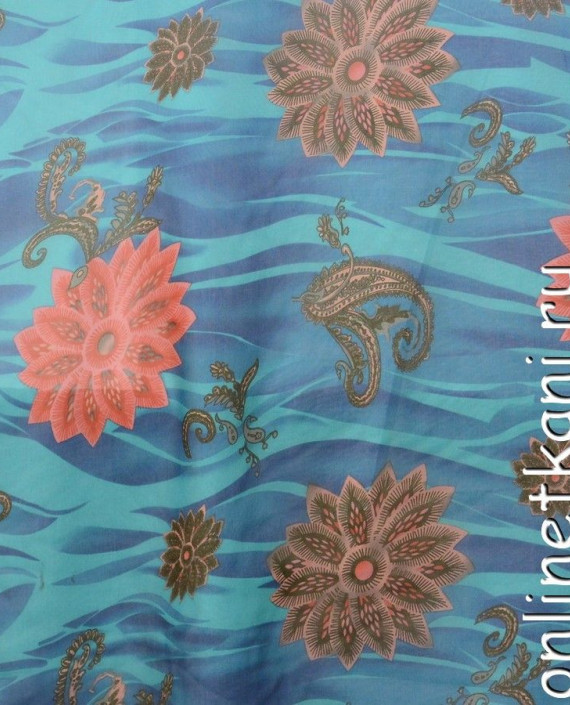 Ткань Шелк Шифон Набивной "Наньнин" 0251 цвет голубой цветочный картинка