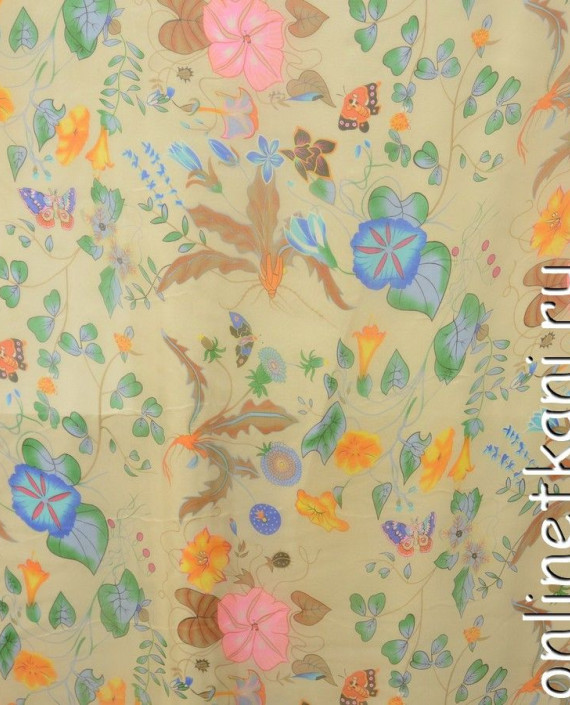 Ткань Шелк Шифон Набивной "Нанкин" 0252 цвет бежевый цветочный картинка