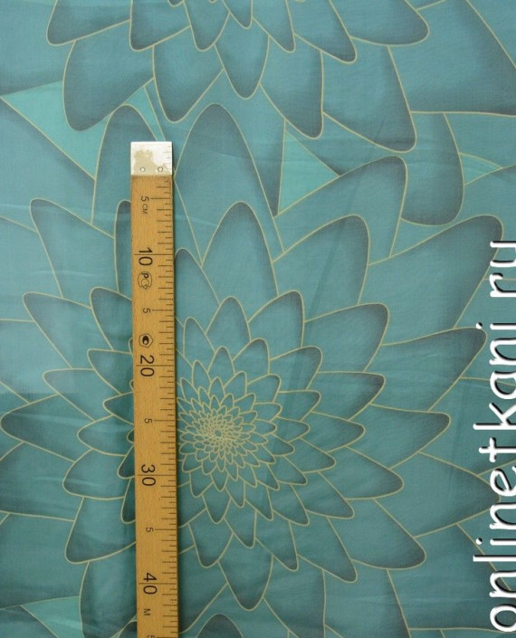 Ткань Шелк Шифон Набивной "Макао" 0258 цвет бирюзовый цветочный картинка 2